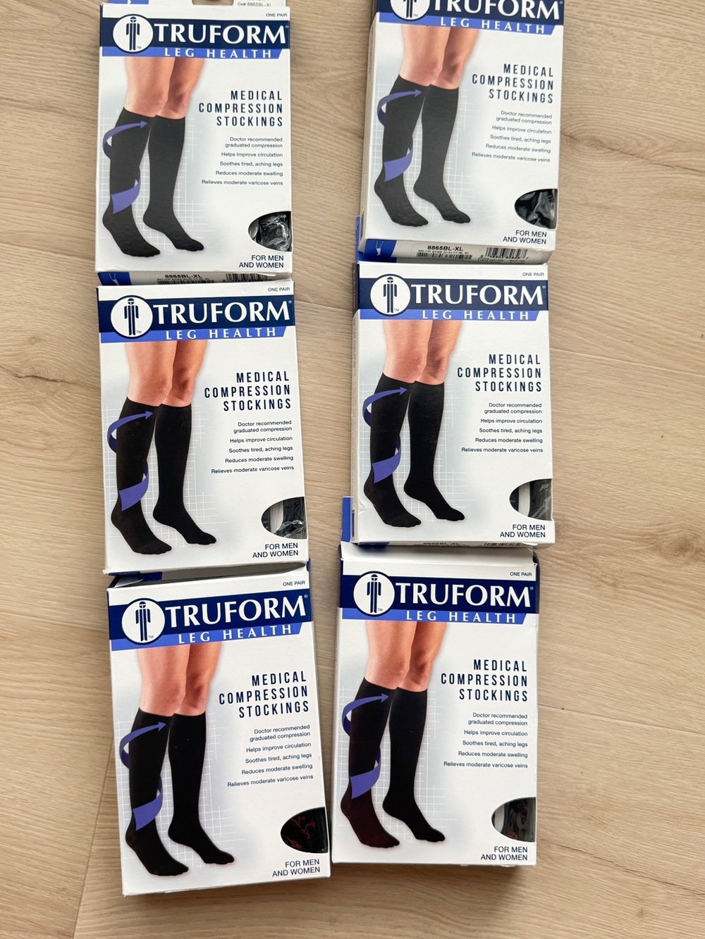 Truform Men's Medical Compression Knee-High Socks – Black  , 6 pairs